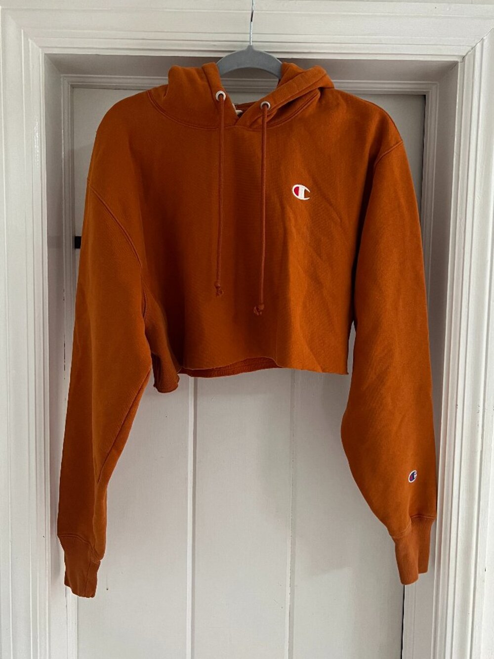 Champion Reverse Weave Cropped Hoodie - Burnt Orange / Rust - Size Small